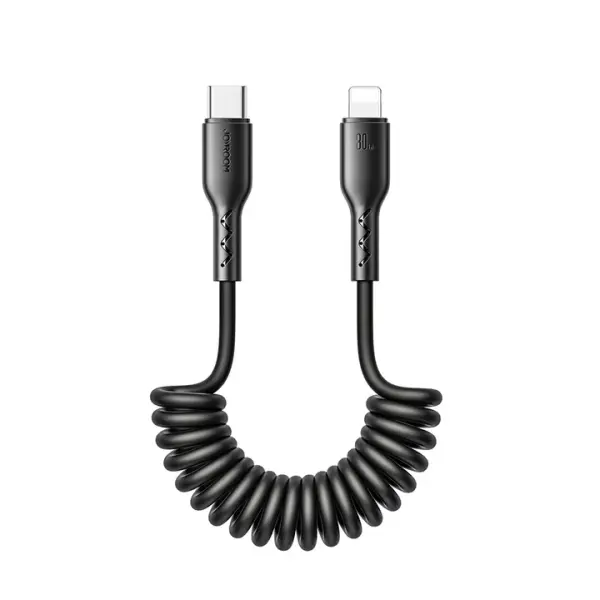 SA38-CC3 60W/SA38-CL3 30W Coiled Fast Charging Data Cable for Car (Type-C to Type-C/PD) 1.5m-Black