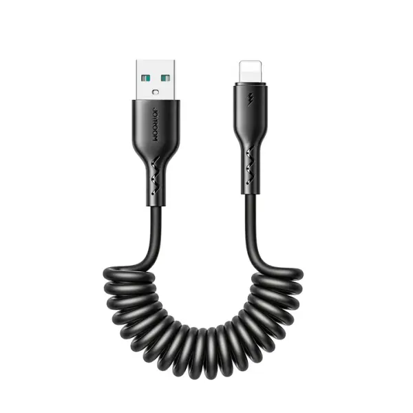 SA38-AC3/SA38-AL3 3A Coiled Fast Charging Data Cable for Car (Type-C/Lightning) 1.5m-Black