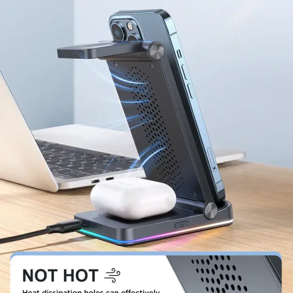 JR-WQN01 3 in 1 Magnetic Charging Station for phone for watch for earphone