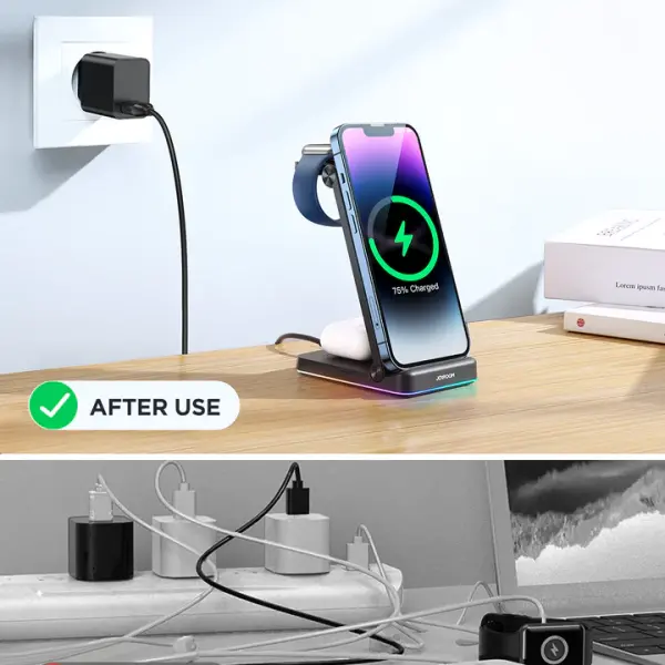 JR-WQN01 3 in 1 Magnetic Charging Station for phone for watch for earphone