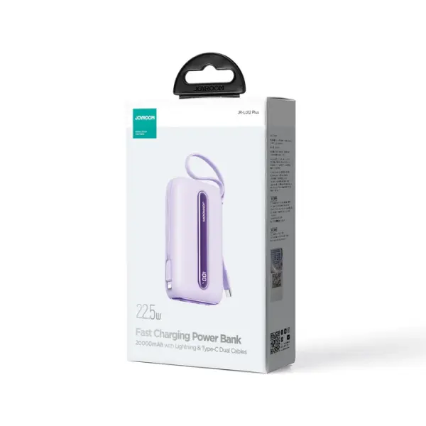 JR-L012  Colorful Series 22.5W mini Power Bank with Dual Cables 10000mAh