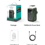 JR-PBF10 PD100W with night light large capacity mobile power 75000mAh-Green